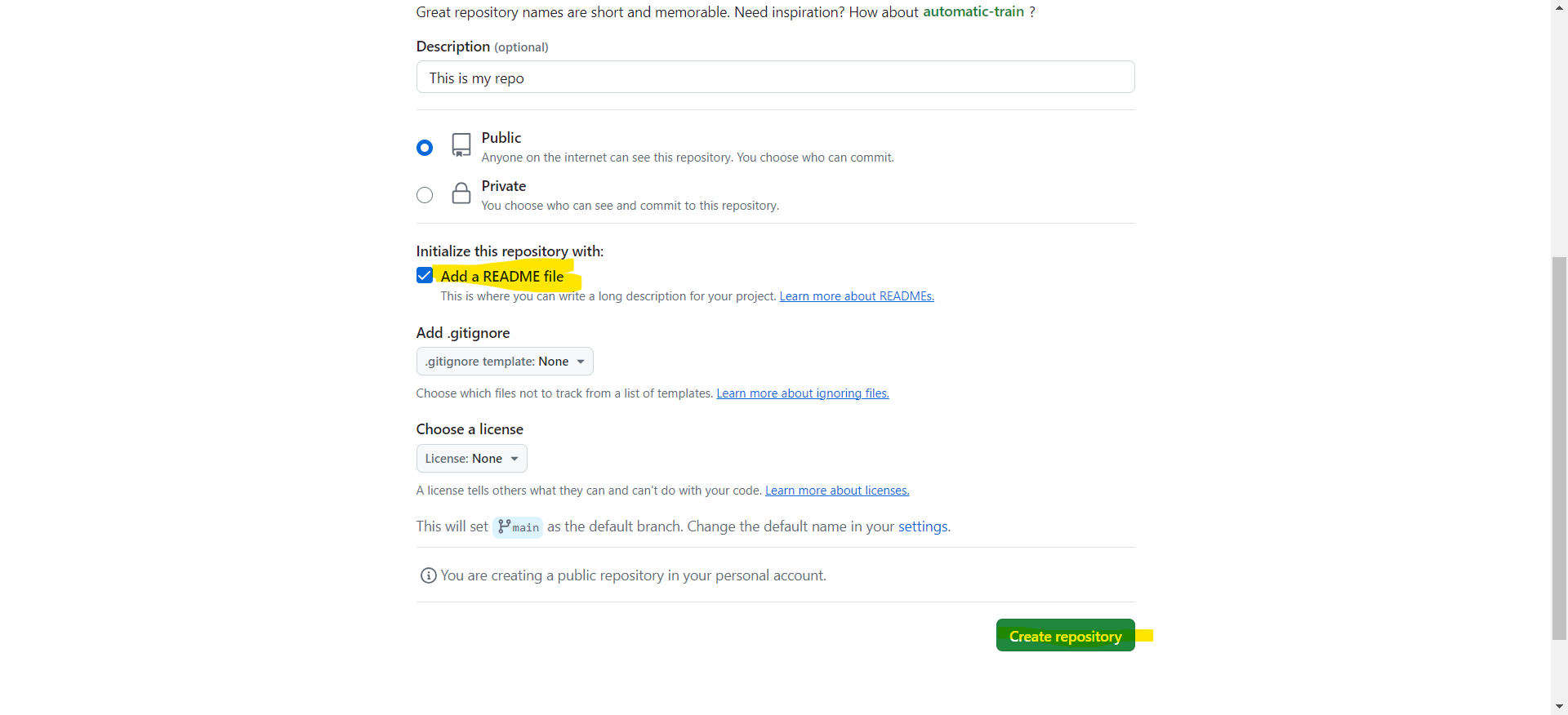 Create a new repository in GitHub